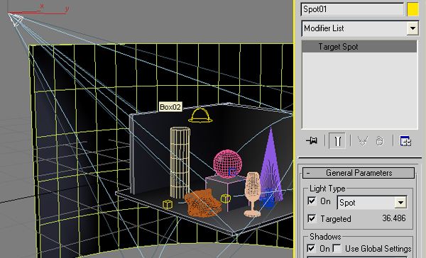 creating a 3D scene with lighting using 3D studio max