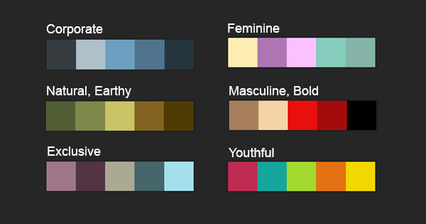 Diagram of sample color palettes and their meanings
