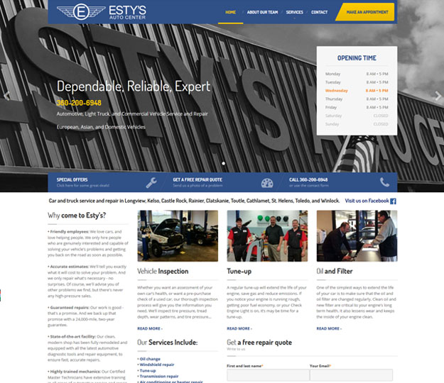 Esty's Auto Center website designed by SkyHawk Studios